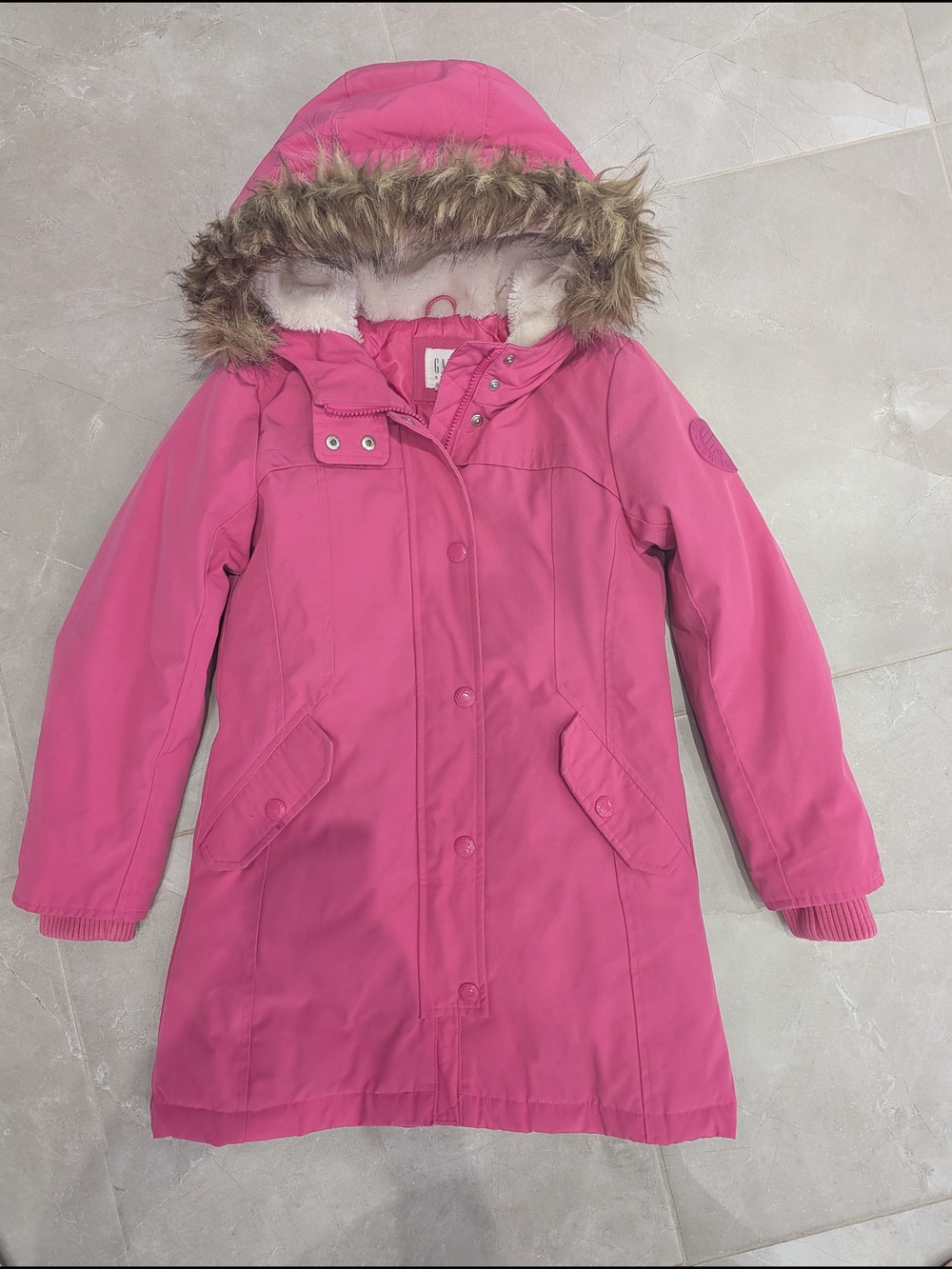 2/$35 GAP Kids Pink Down Parka Faux Fur Hood Winter Coat Size M 8-9